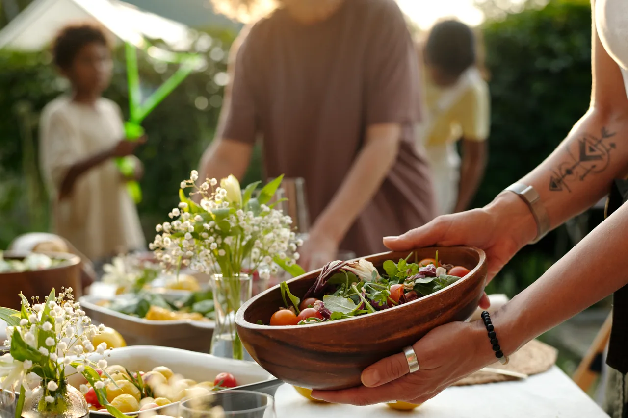 Fresh salad served at a shared retreat table, Croatia
